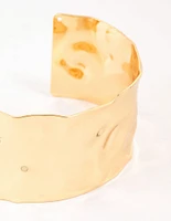 Gold Plated Hammered Wide Wrist Cuff