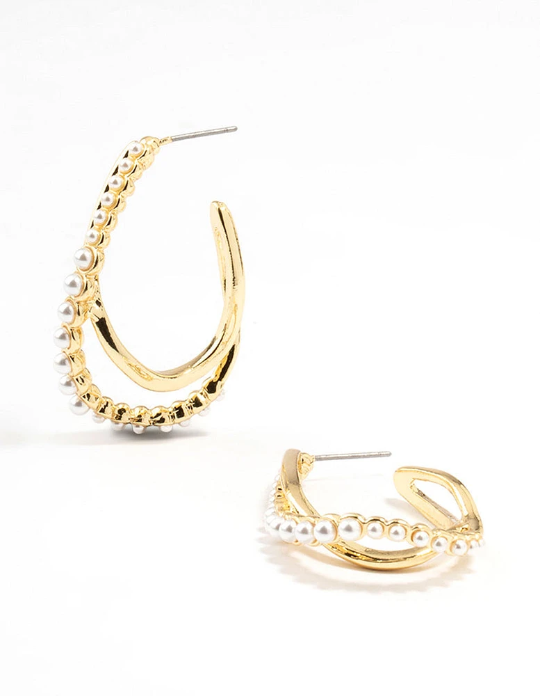 Gold Plated Pearl Weave Hoop Earrings