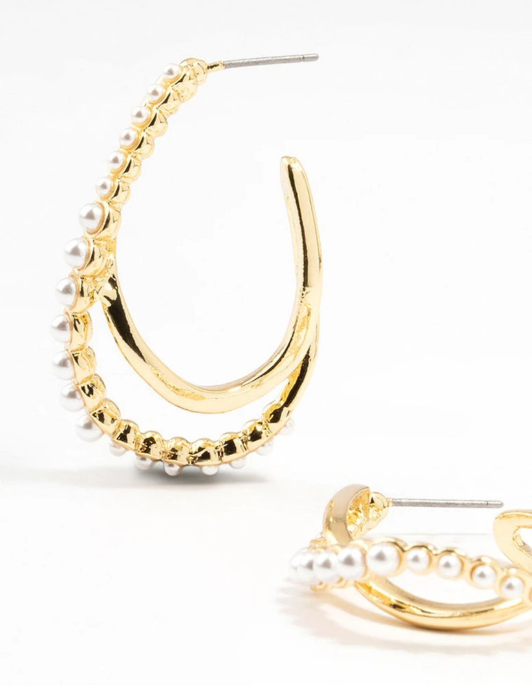 Gold Plated Pearl Weave Hoop Earrings