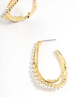 Gold Plated Pearl Weave Hoop Earrings