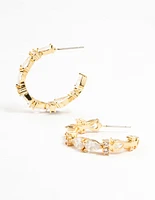 Gold Plated Pear Cut Cubic Zirconia Hoop Earrings