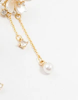 Gold Plated Acrylic Flower Pearl Drop Earrings