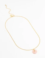 Gold Plated Cubic Zirconia Semi Precious Rose Quartz Donut Necklace