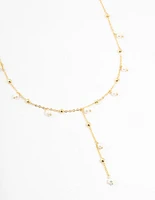 Gold Plated Alternating Pearl & Ball Y Necklace