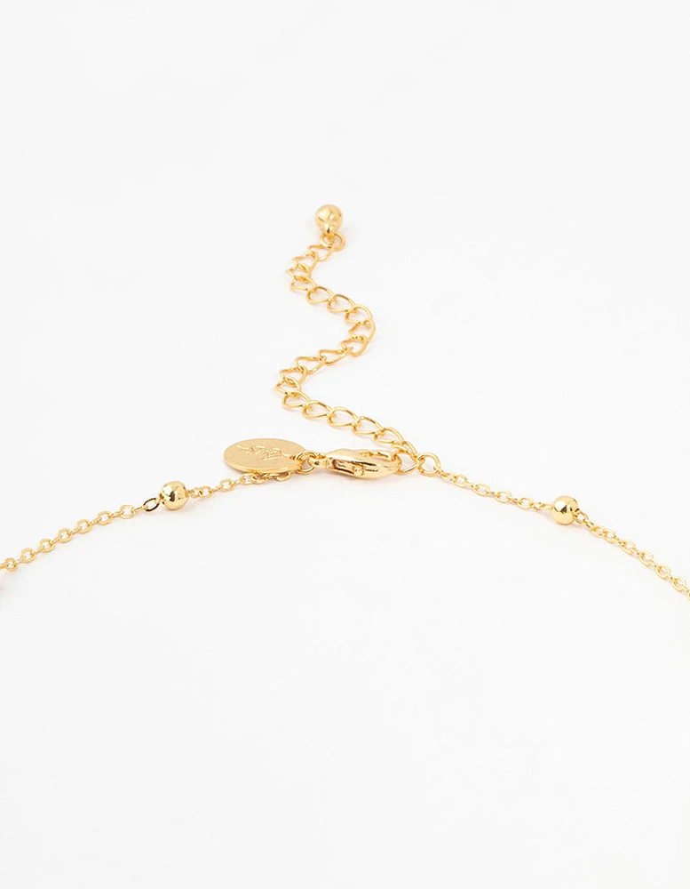 Gold Plated Alternating Pearl & Ball Y Necklace