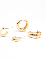 Gold Classic Cubic Zirconia Stud & Hoop Earrings 3-Pack