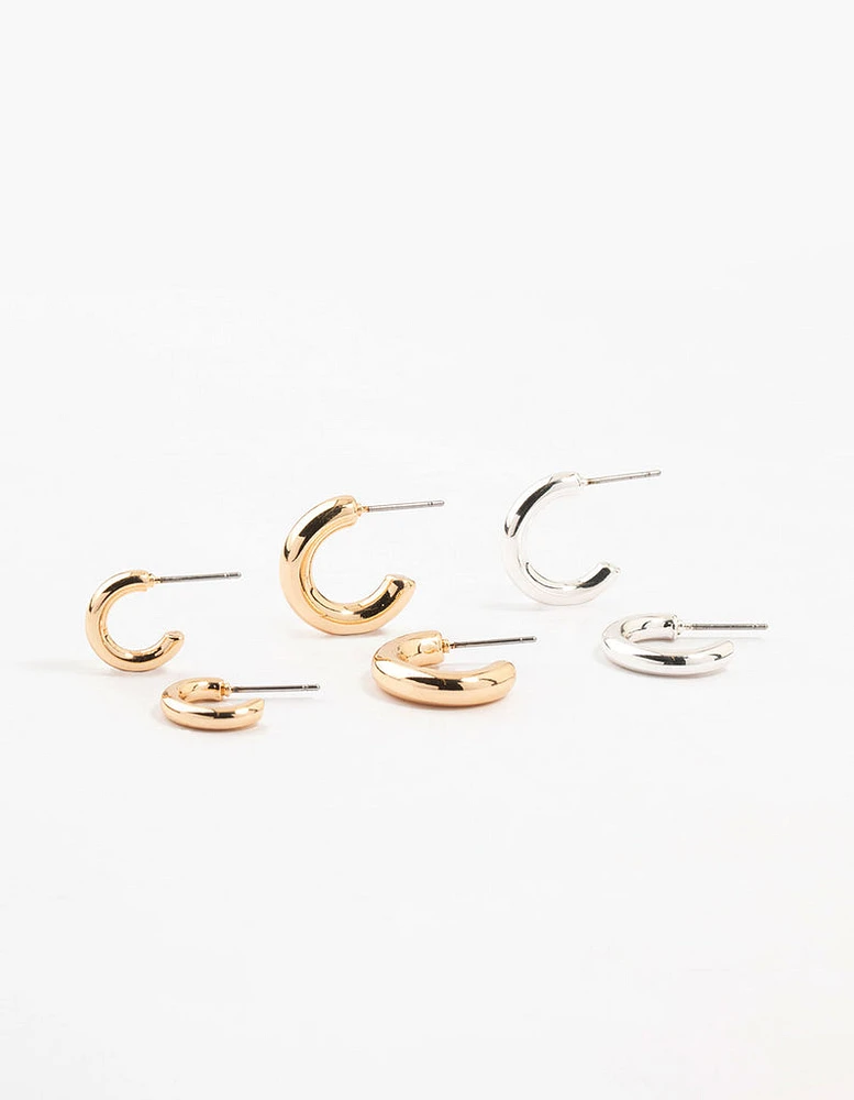 Mixed Metals Chunky Huggie Hoop Earrings