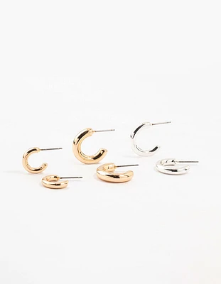 Mixed Metals Chunky Huggie Hoop Earrings