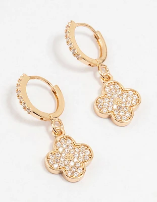Gold Cubic Zirconia Clover Huggie Earrings