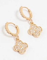 Gold Cubic Zirconia Clover Huggie Earrings
