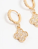 Gold Cubic Zirconia Clover Huggie Earrings