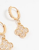 Gold Cubic Zirconia Clover Huggie Earrings