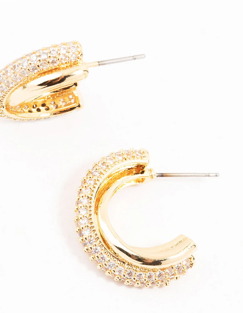 Mixed Metals Cubic Zirconia Cross Hoop Earrings