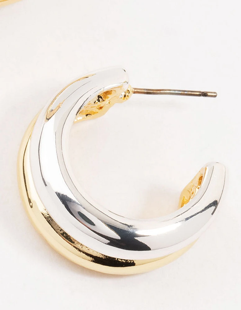 Mixed Metals Large Chunky Hoop Earrings