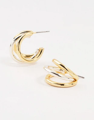 Mixed Metals Large Claw Hoop Earrings