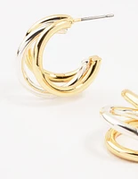 Mixed Metals Large Claw Hoop Earrings