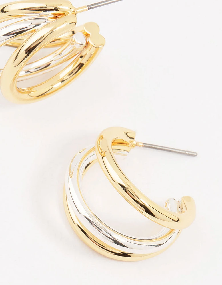 Mixed Metals Large Claw Hoop Earrings