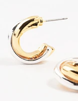 Mixed Metals Cross Hoop Stud Earrings