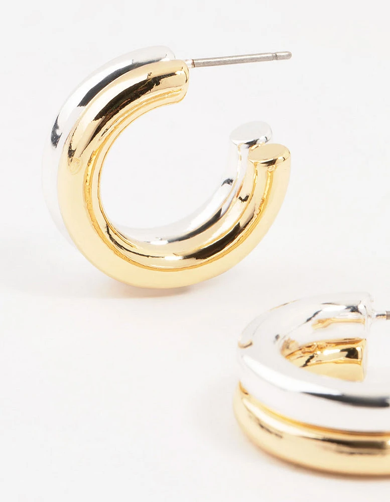 Small Mixed Metals Double Hoop Earrings