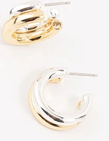 Small Mixed Metals Double Hoop Earrings