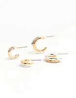 Mixed Metals Silver & Gold Plated Huggie Hoop Earrings 2-Pack