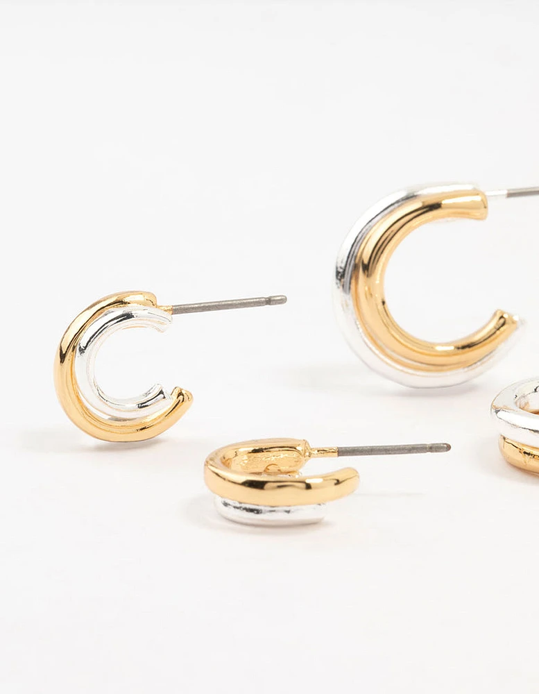 Mixed Metals Silver & Gold Plated Huggie Hoop Earrings 2-Pack