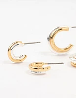 Mixed Metals Silver & Gold Plated Huggie Hoop Earrings 2-Pack