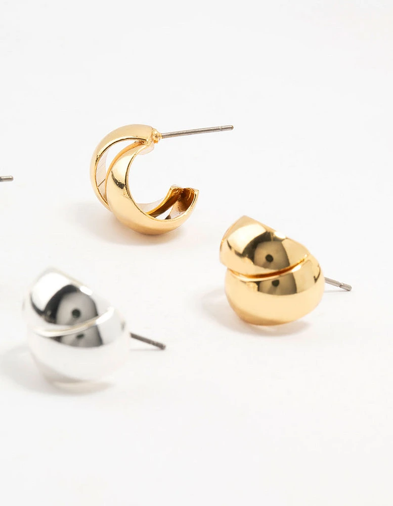 Mixed Metals Silver & Gold Plated Ball & Hoop Stud Earrings 2-Pack