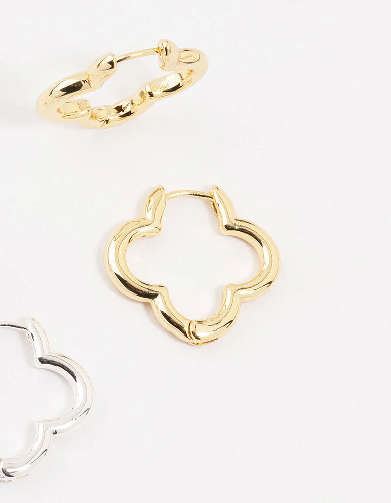 Mixed Metals Clover Hoop Earrings 2-Pack