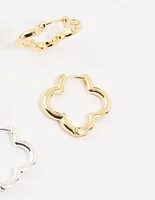 Mixed Metals Clover Hoop Earrings 2-Pack