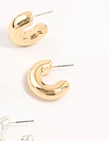 Mixed Metals Chubby Hoop Earrings 2-Pack