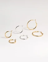 Mixed Metals Basic Thick Hoop Earrings 3-Pack