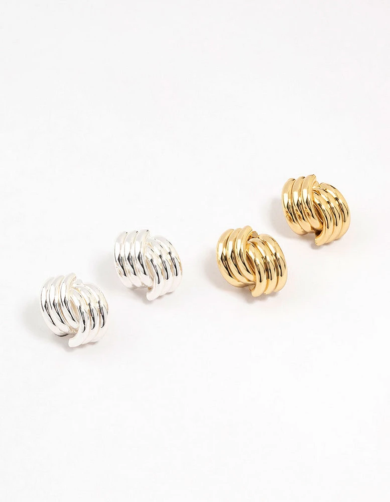 Mixed Metals Knotted Stud Earrings 2-Pack