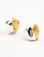 Mixed Metals Silver & Gold Plated Heart Huggie Earrings