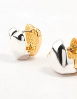 Mixed Metals Silver & Gold Plated Heart Huggie Earrings