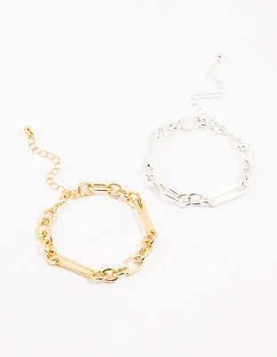 Mixed Metals Chain Bracelets 2-Pack