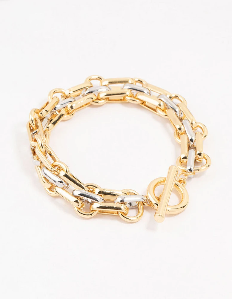 Mixed Metals Statement Toggle Chain Bracelet