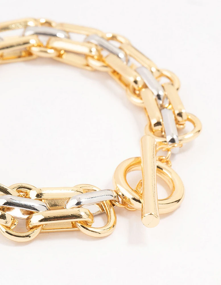 Mixed Metals Statement Toggle Chain Bracelet