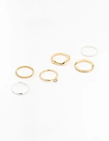 Mixed Metals Molten & Diamante Rings 6-Pack