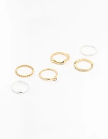 Mixed Metals Molten & Diamante Rings 6-Pack