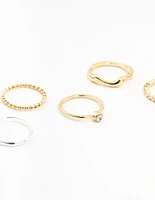 Mixed Metals Molten & Diamante Rings 6-Pack