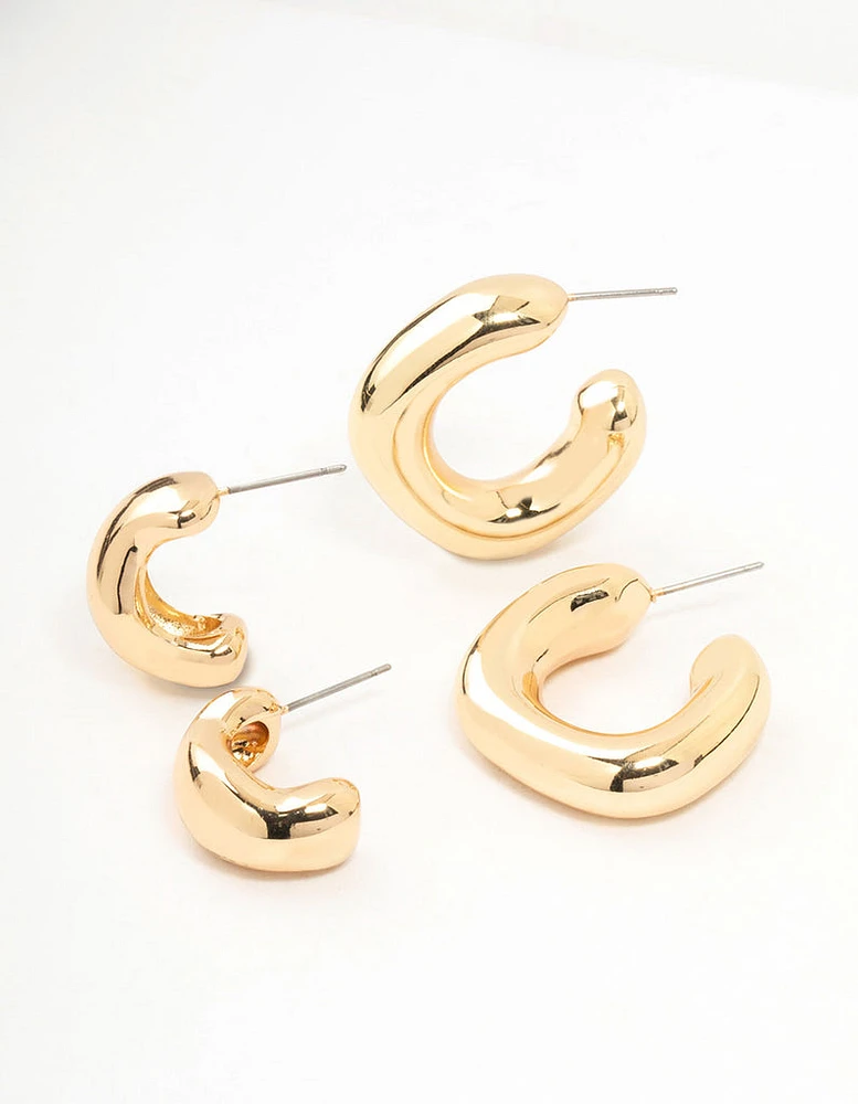 Gold Molten Hoop Earrings 2-Pack