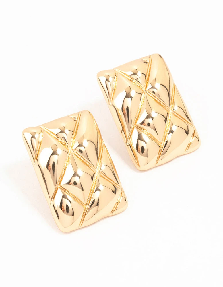 Gold Rectangle Cushion Stud Earrings