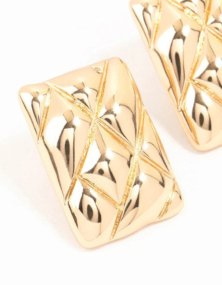 Gold Rectangle Cushion Stud Earrings