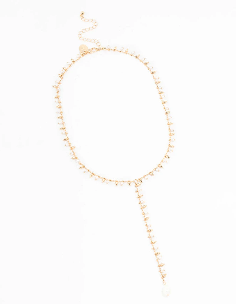 Gold Fine Pearl Y-Necklace