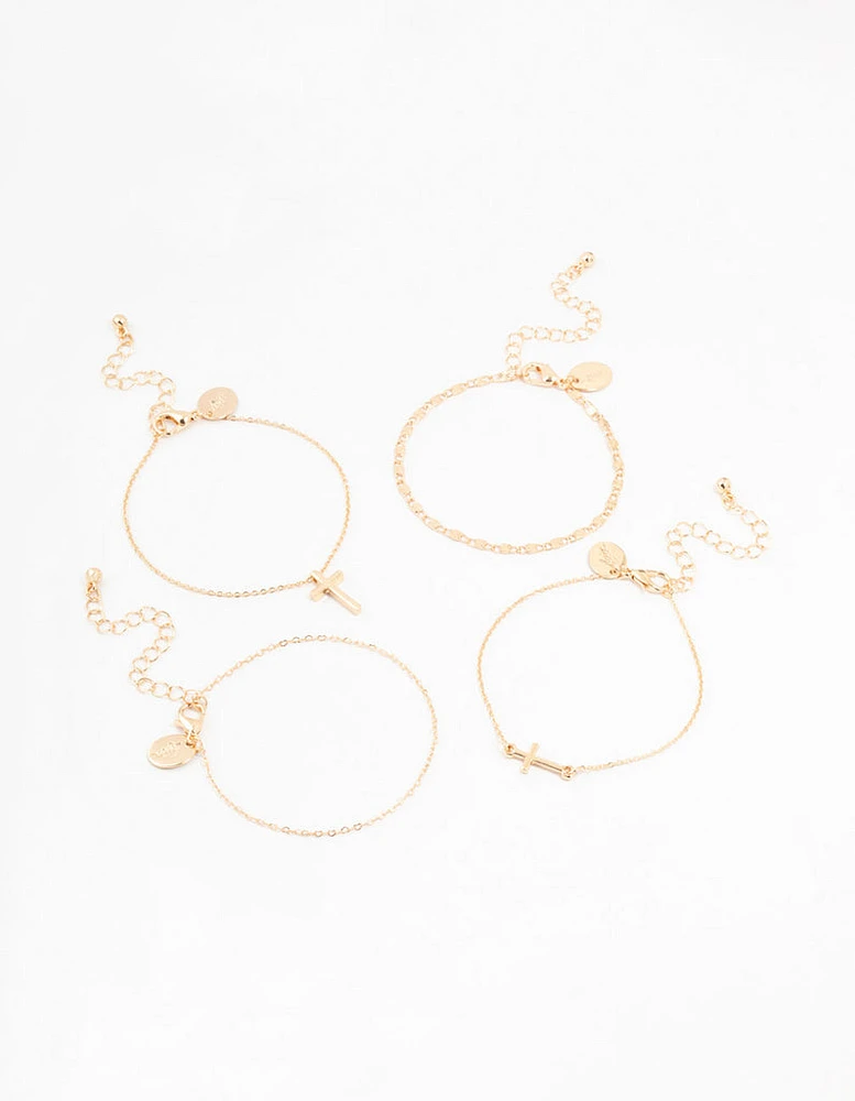 Gold Dainty Cross Bracelets 4-Pack