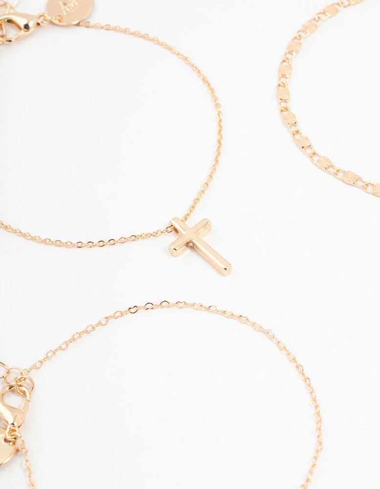 Gold Dainty Cross Bracelets 4-Pack