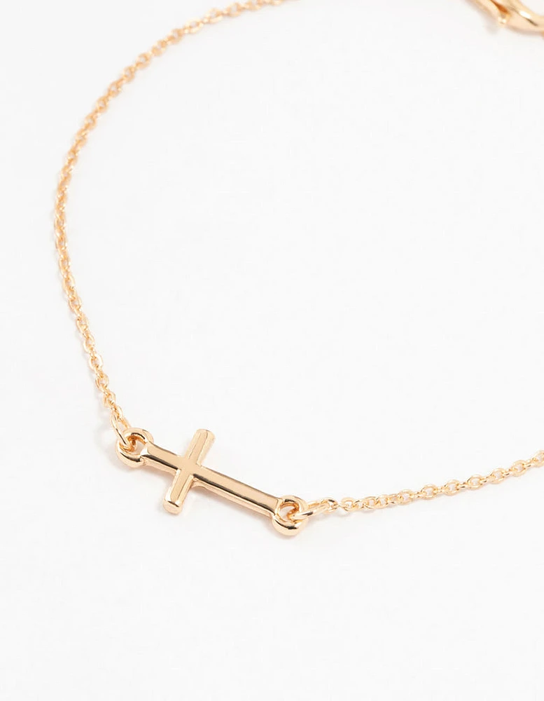 Gold Dainty Cross Bracelets 4-Pack