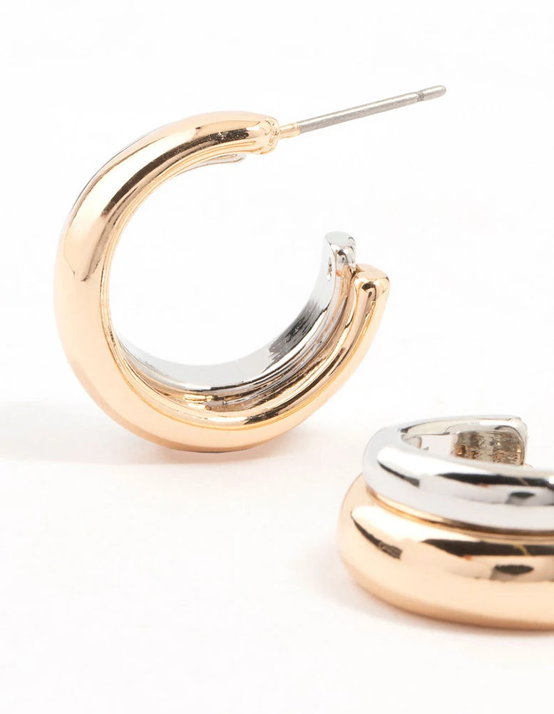 Mixed Metals Gold & Silver Plated Multiple Layer Hoop Earrings