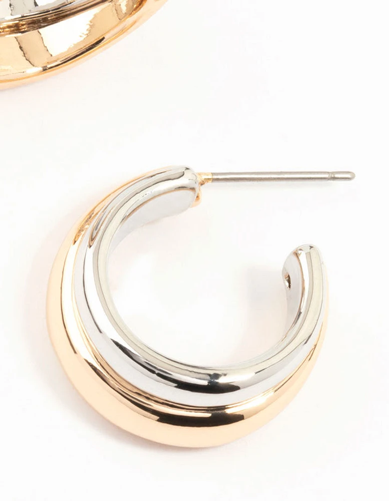 Mixed Metals Gold & Silver Plated Multiple Layer Hoop Earrings